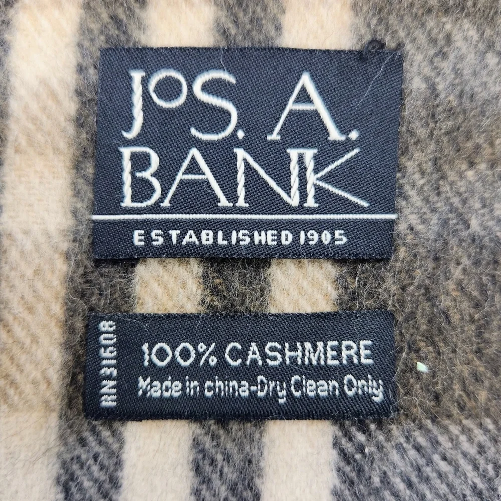 Joseph A Bank Cashmere Plaid Scarf In Cream Brown Tan Grey With Frange 70